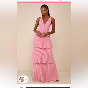 Mesmerizing Essence Pink Pleated Backless Tiered Maxi Dress